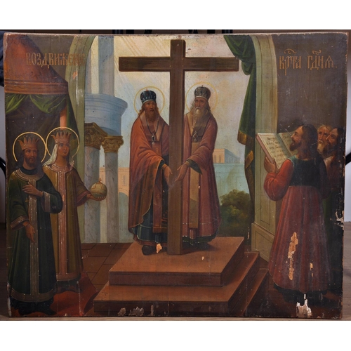 32 - 19th Century Greek School. A Religious Scene, Icon, Oil on Panel, Unframed, 23” x 27.5” (58.5 x 70cm... 