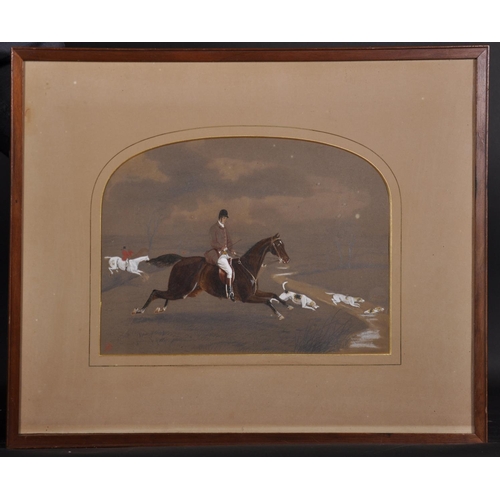 323 - 19th Century English School. A Hunting Scene, Watercolour, Signed with Monogram ‘WT’, Arched,  8.5” ... 