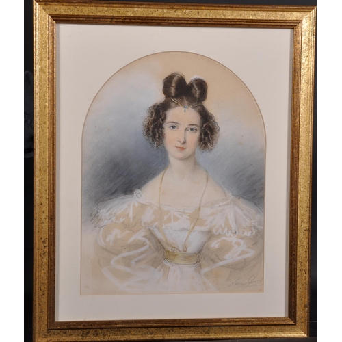 337 - Laure Girard (19th Century) French. Bust Portrait of a Lady, Mixed Media, Signed in Pencil, Arched, ... 