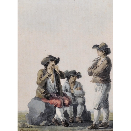 345 - Franz Keiserman (1765-1833) Swiss. A Mother and Two Children Resting, Watercolour, Signed, 9” x 6.75... 