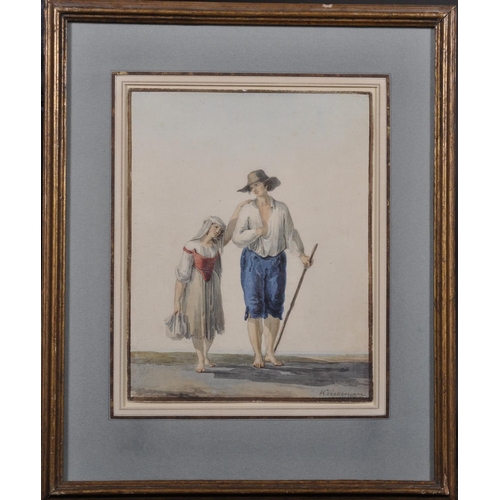 345 - Franz Keiserman (1765-1833) Swiss. A Mother and Two Children Resting, Watercolour, Signed, 9” x 6.75... 