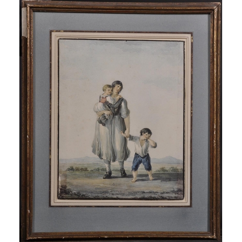 345 - Franz Keiserman (1765-1833) Swiss. A Mother and Two Children Resting, Watercolour, Signed, 9” x 6.75... 