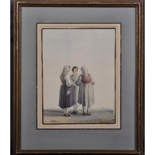 345 - Franz Keiserman (1765-1833) Swiss. A Mother and Two Children Resting, Watercolour, Signed, 9” x 6.75... 