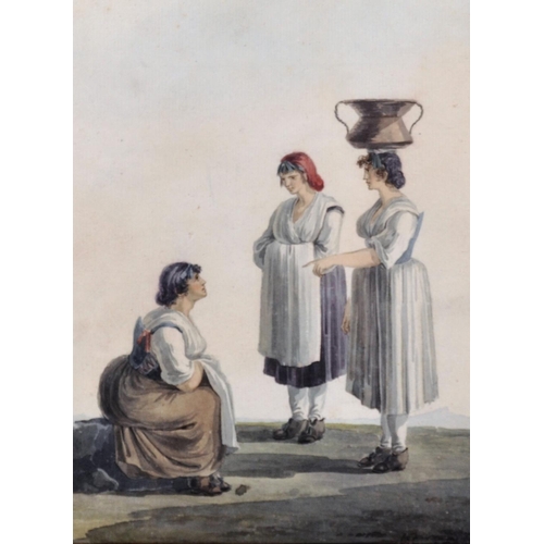 345 - Franz Keiserman (1765-1833) Swiss. A Mother and Two Children Resting, Watercolour, Signed, 9” x 6.75... 