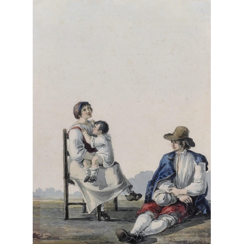 345 - Franz Keiserman (1765-1833) Swiss. A Mother and Two Children Resting, Watercolour, Signed, 9” x 6.75... 