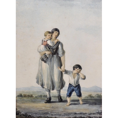 345 - Franz Keiserman (1765-1833) Swiss. A Mother and Two Children Resting, Watercolour, Signed, 9” x 6.75... 