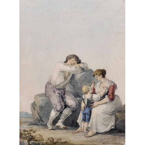 345 - Franz Keiserman (1765-1833) Swiss. A Mother and Two Children Resting, Watercolour, Signed, 9” x 6.75... 