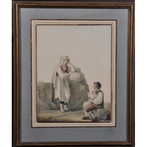 345 - Franz Keiserman (1765-1833) Swiss. A Mother and Two Children Resting, Watercolour, Signed, 9” x 6.75... 