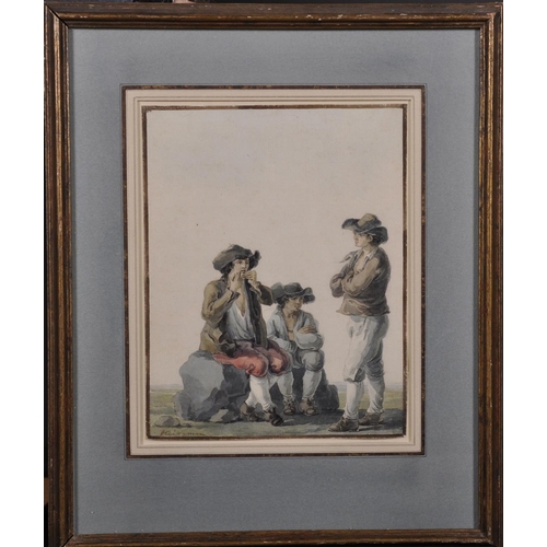 345 - Franz Keiserman (1765-1833) Swiss. A Mother and Two Children Resting, Watercolour, Signed, 9” x 6.75... 