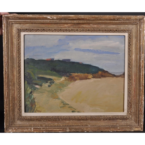 351 - Edmond Amedee Heuze (1884-1967) French. “Scene de Plage”, Oil on Board, Signed, and Inscribed on lab... 