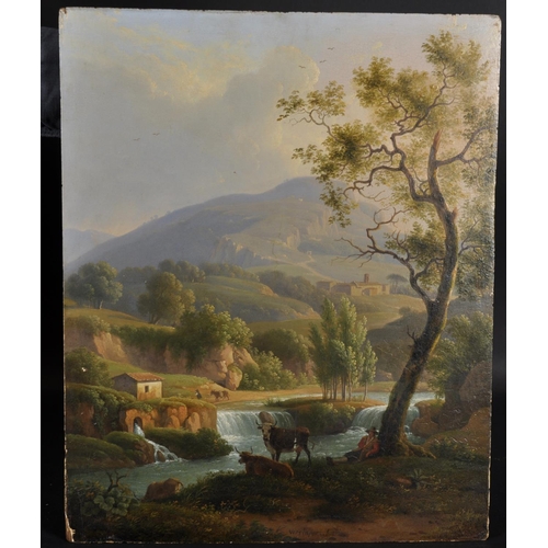 356 - Martin Verstappen (1773-1853) Belgian. A Mountainous River Landscape, with Cattle in the foreground,... 