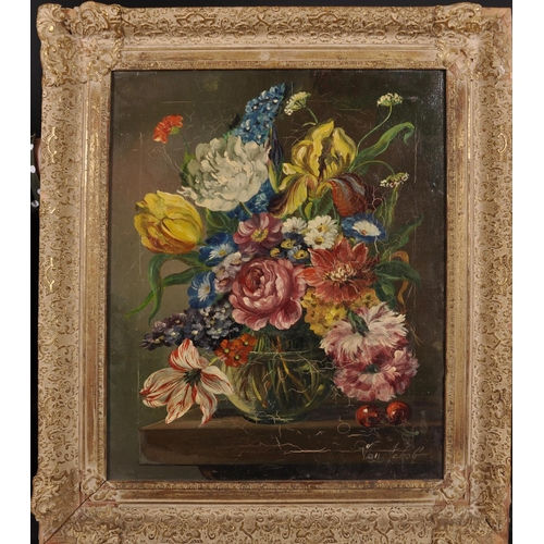 363 - Van Jakob (20th Century) Dutch. Still Life of Flowers in a Glass Vase, Oil on Canvas, Signed, 20” x ... 