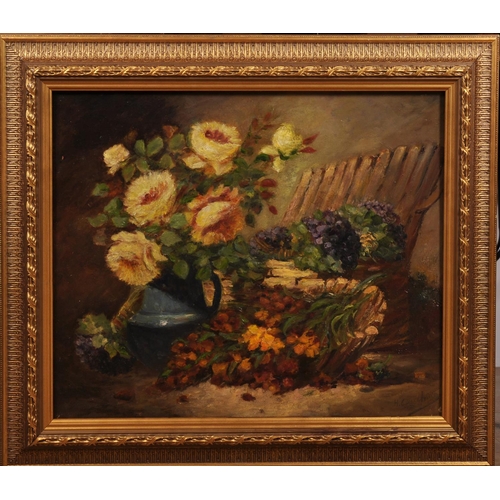 372 - Attributed to Eugene Henri Cauchois (1850-1911) French. Still Life of Flowers in a Blue Vase, and a ... 