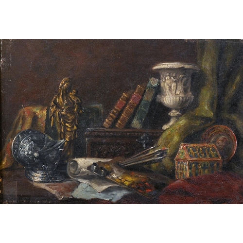 374 - Adrien Bonnefoy (19th – 20th Century) French. Still Life of Artefacts on a Table, Oil on Panel, Sign... 