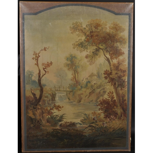 390 - 19th Century French School. A River Landscape, with a Wooden Bridge in the distance, Oil on Canvas, ... 