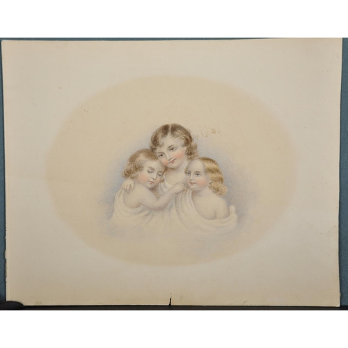 4 - Follower of Thomas Lawrence (1769-1830) British. Portrait of Three Sisters, Watercolour, Vignette, U... 