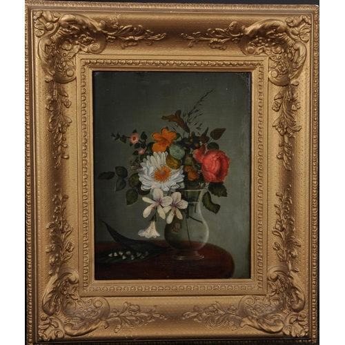 40 - 19th Century Dutch School. Still Life of Flowers in a Glass Vase, Oil on Panel, 13” x 9.75” (33 x 24... 