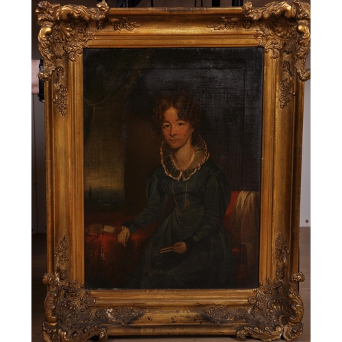 43 - 19th Century English School. Portrait of a Lady in an Interior, Oil on Canvas, 20” x 15.75” (50.7 x ... 