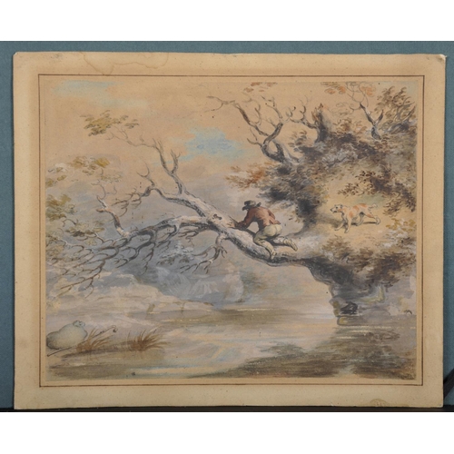 5 - Circle of Samuel Howitt (c.1765-1822) British. A Figure Climbing on a Tree, with a Dog looking on, W... 