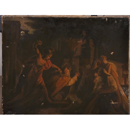 52 - 18th Century French School. Figures being Attacked, Oil on Canvas, Indistinctly Inscribed on the rev... 