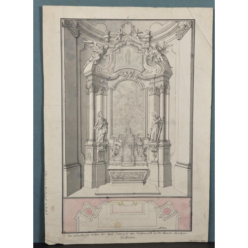 54 - Salomon Kleiner (1700-1761) German. Design for a Church Altarpiece, Watercolour and Ink, Signed and ... 