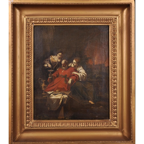 55 - 18th Century European School. Lot and His Daughters, Oil on Canvas, 16.5” x 14” (42 x 35.5cm)