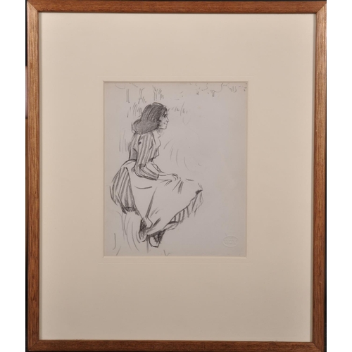 63 - William James Yule (1868-1900) British. “Girl in Striped Dress”, Pencil, with Artist’s Stamp, Inscri... 