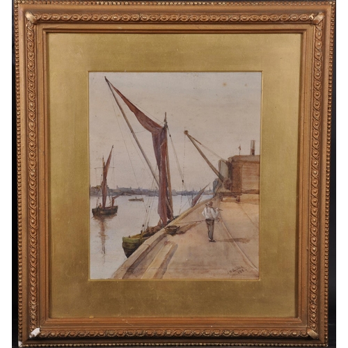 65 - J… H… Guild (19th Century) British. A Boat Moored by a Harbour Wall, with a Figure on the Path, Wate... 