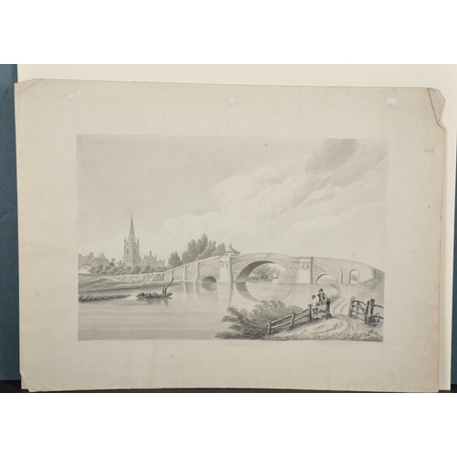 69 - 19th Century English School. Figures by a Church with a Bay in the distance, Watercolour, Unframed, ... 