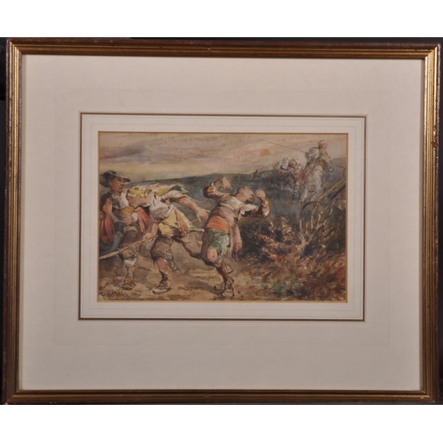 71 - Frederick Weekes (1854-1893) British. Figures in a Battle Scene, Watercolour, Signed, 6.5” x 9.75” (... 