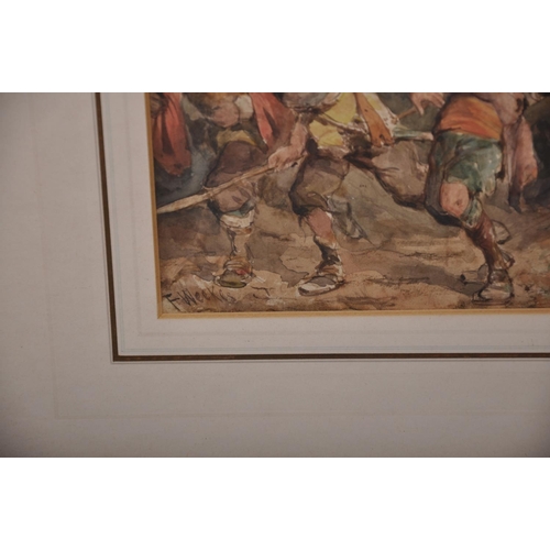 71 - Frederick Weekes (1854-1893) British. Figures in a Battle Scene, Watercolour, Signed, 6.5” x 9.75” (... 