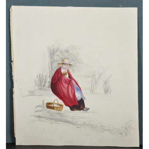 76 - 19th Century English School. A Mother and Child resting on a Path, Watercolour and Pencil, Unframed,... 