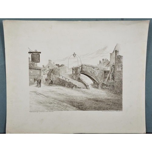 88 - W Cowley Stevenson (Early 20th Century) British. “Threeway Bridge, Crowland, Lincs, A.D. 760”, Ink, ... 