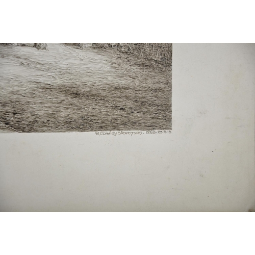 88 - W Cowley Stevenson (Early 20th Century) British. “Threeway Bridge, Crowland, Lincs, A.D. 760”, Ink, ... 