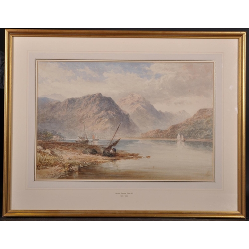 99 - James George Philp (1816-1885) British. A Scottish Mountainous River Landscape, with Figures by Boat... 