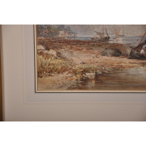 99 - James George Philp (1816-1885) British. A Scottish Mountainous River Landscape, with Figures by Boat... 