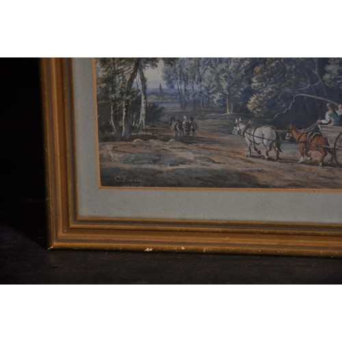 1 - C… Powell (18th – 19th Century) British. A Wooded Landscape with a Horse and Cart and Cattle, Gouach... 