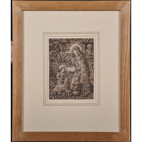 106 - Alfred William Hassam (1842-1969) British. “The Holy Family”, Pen and Ink, Inscribed on a label on t... 