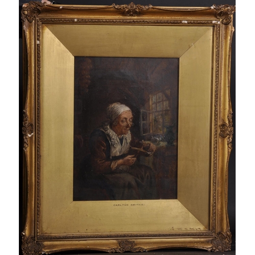 11 - After Gerard Dou (1613-1675) Dutch. A Lady in a Cottage Interior, Oil on Canvas, 9” x 7” (23 x 17.8c... 