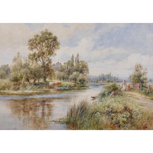 110 - Henry John Kinnaird (1861-1929) British. “Angmering, Sussex”, a River Landscape with Figures and Cat... 