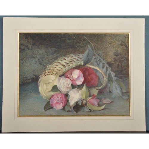 114 - John Sherrin (1819-1896) British. “Garden Spoil”, Still Life of Flowers in a Wicker Basket, Watercol... 