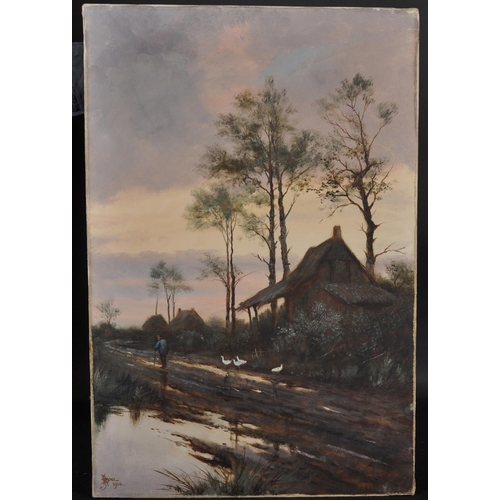 116 - John Henry Boel (act.c.1890-1915) British. An Evening River Landscape, Oil on Canvas, Signed, Unfram... 