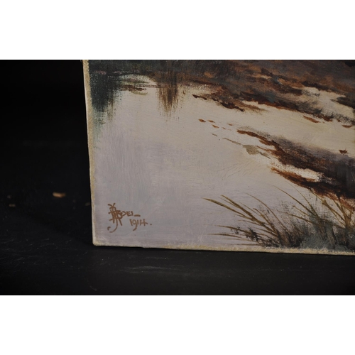 116 - John Henry Boel (act.c.1890-1915) British. An Evening River Landscape, Oil on Canvas, Signed, Unfram... 