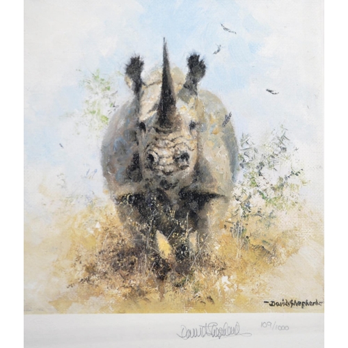 105 - David Shepherd (1931-2017) British. 
'Rhino', Lithograph, with guild stamp, Signed and Numbered 109/... 