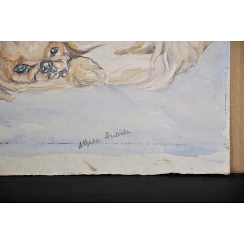 118 - Athene Andrade (1908-?) British. Study of a Curled up Pekingese, Watercolour, Signed, Unframed, 9.5”... 