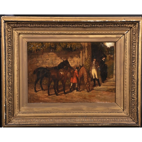 125 - Circle of John Seymour Lucas (1849-1923) British. Figures and Horses by a Garden Gate, Oil on Canvas... 