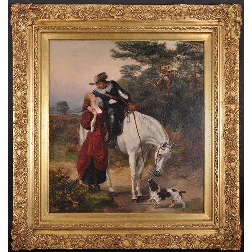 127 - Haywood Hardy (1842-1933) British. “The Trysting Place”, a Man on Horseback with a Young Lady and a ... 