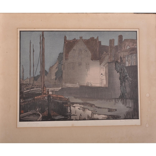 132 - Frank Brangwyn (1867-1956) British & Yoshijiro Urushibara (1888-1953) Japanese. “Bruges at Dawn”, Wo... 