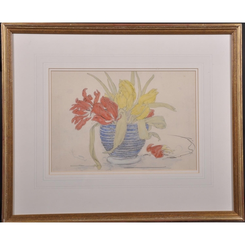 135 - Elyse Ashe Lord (1900-1971) British. “Fading Tulips”, Watercolour, Pencil and Crayon, Inscribed on t... 