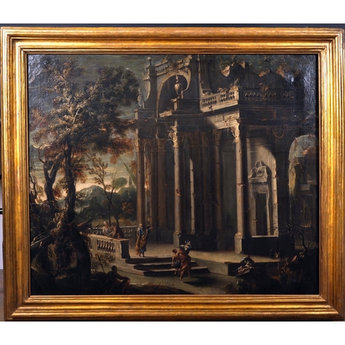 16 - Circle of Viviano Codazzi (1604-1670) Italian. Figures outside a Classical Temple, Oil on Canvas, in... 